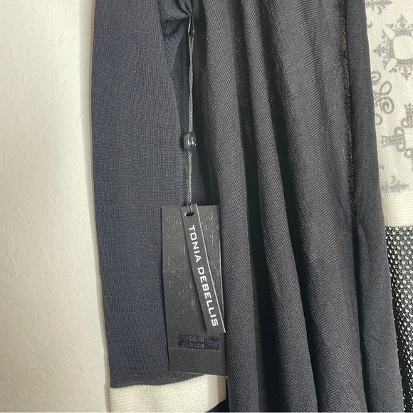 NWT Tonia Debellis Black and White Waterfall Cardigan Open Front Size S - Picture 11 of 13